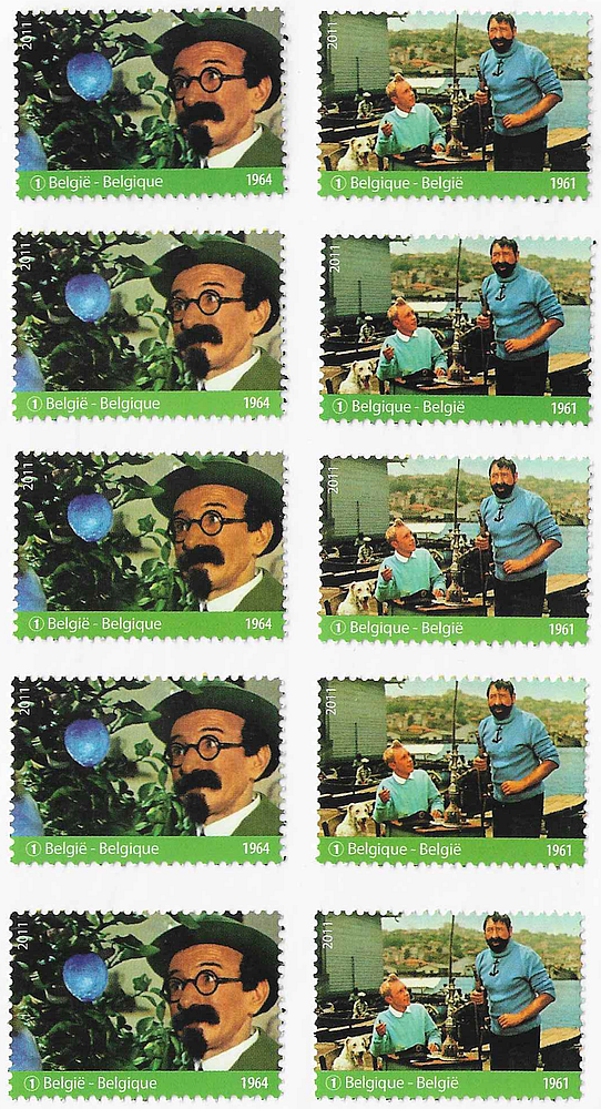 10 x postzegel Strips - "Kuifje - De Blauwe Sinaasappels"